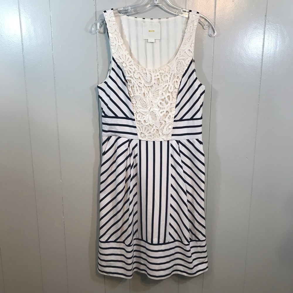 Maeve Anthropologie Navy Blue Lace Knee Length Pockets Lined Tank Dress 10